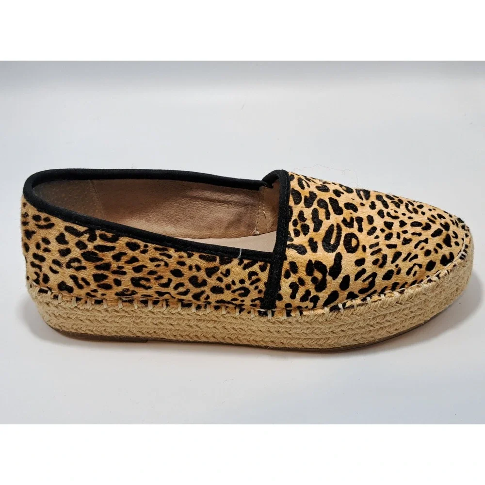 Gianni Bini Leopard Calf Hair Platform Espadrille Loafers Tan Black Round Toe